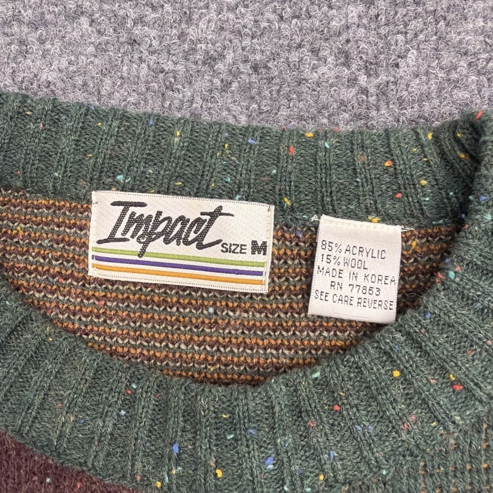 Vtg 90s Impact Striped Knit Crewneck Sweater Mens Medium Colorblock Grandpacore
